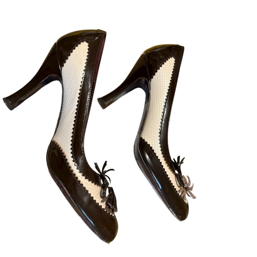 Via Spiga Women's burgundy and pink spectator pumps - Picture 4 of 5